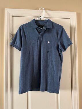 Abercrombie & Fitch Men's Dark Blue Polo with Embroidered Moose
